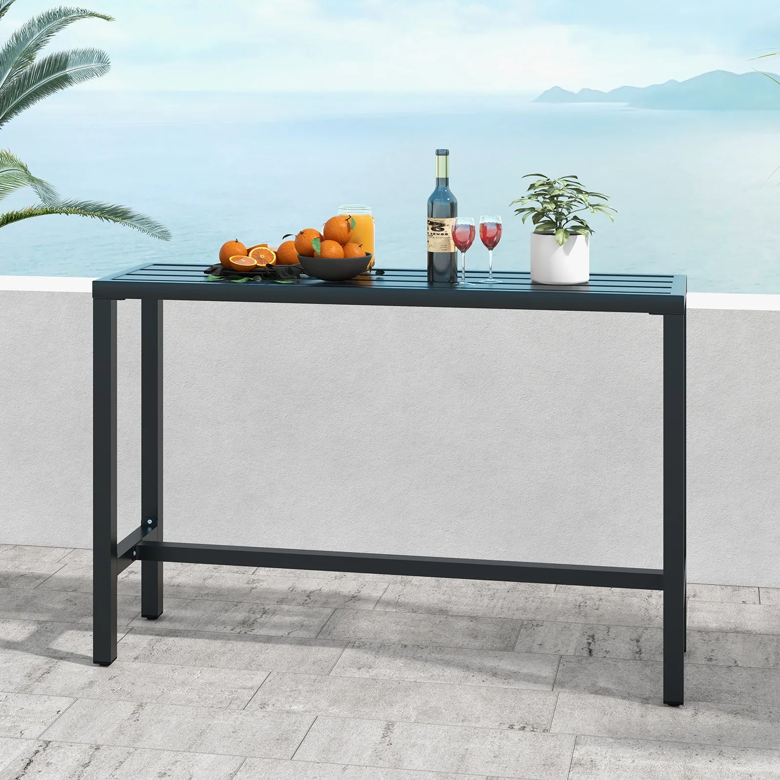 120/140 x 40cm Outdoor Bar Table with Adjustable Foot Pads-L