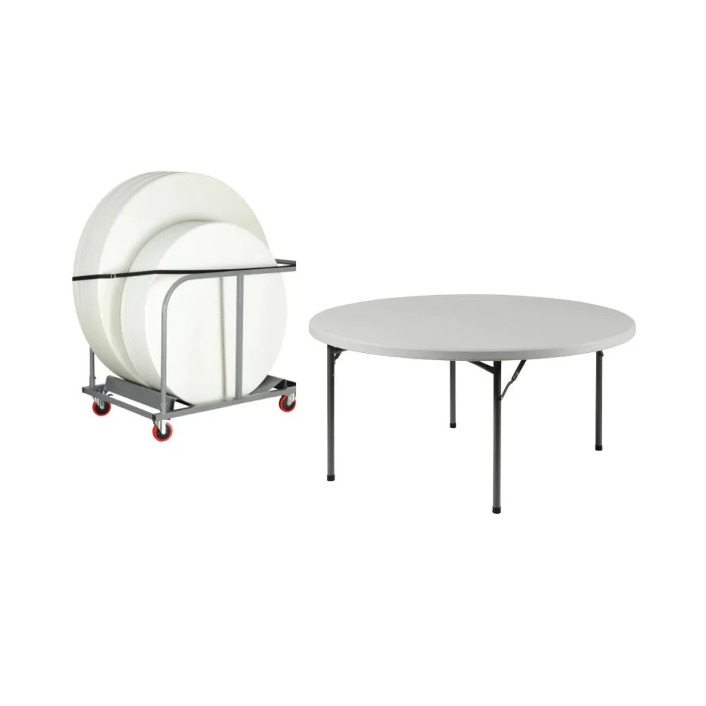 14 x 5ft Round Basics Plastic Folding Tables & Trolley (1530mm)