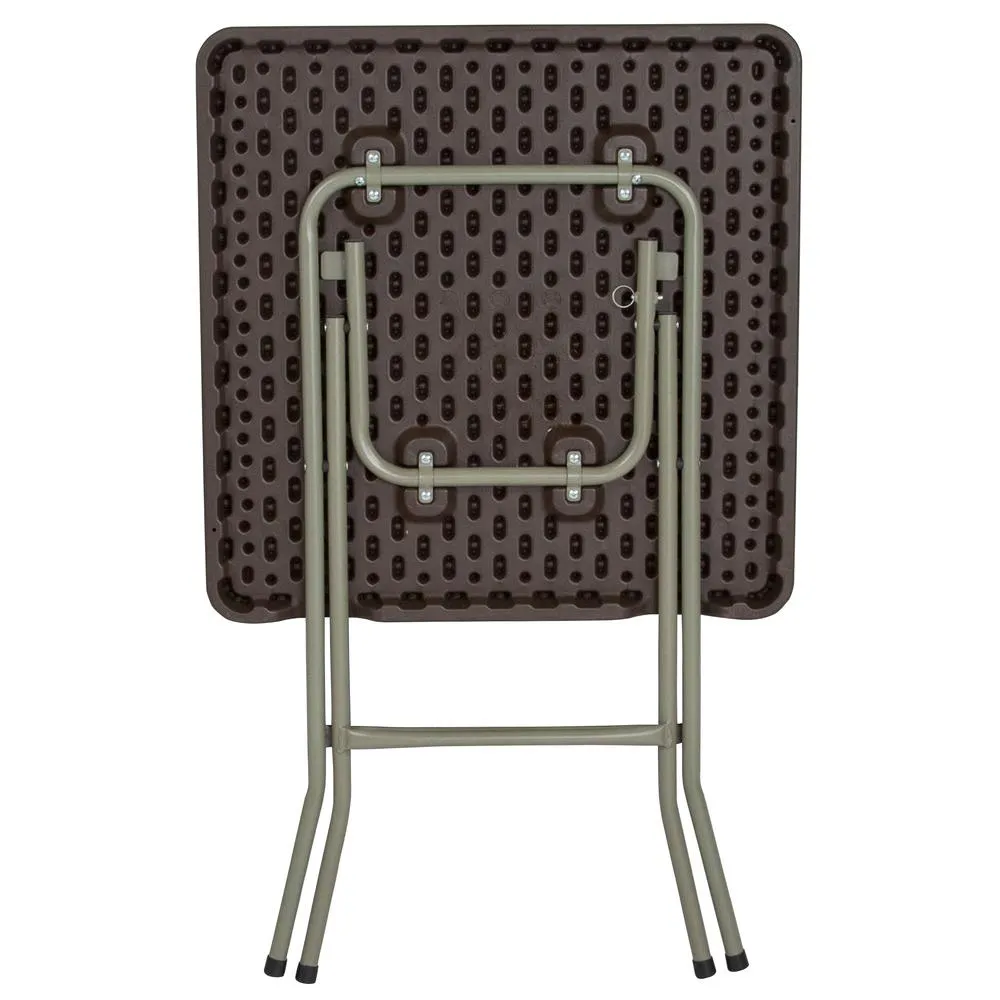 1.95-Foot Square Brown Rattan Plastic Folding Table By Flash Furniture