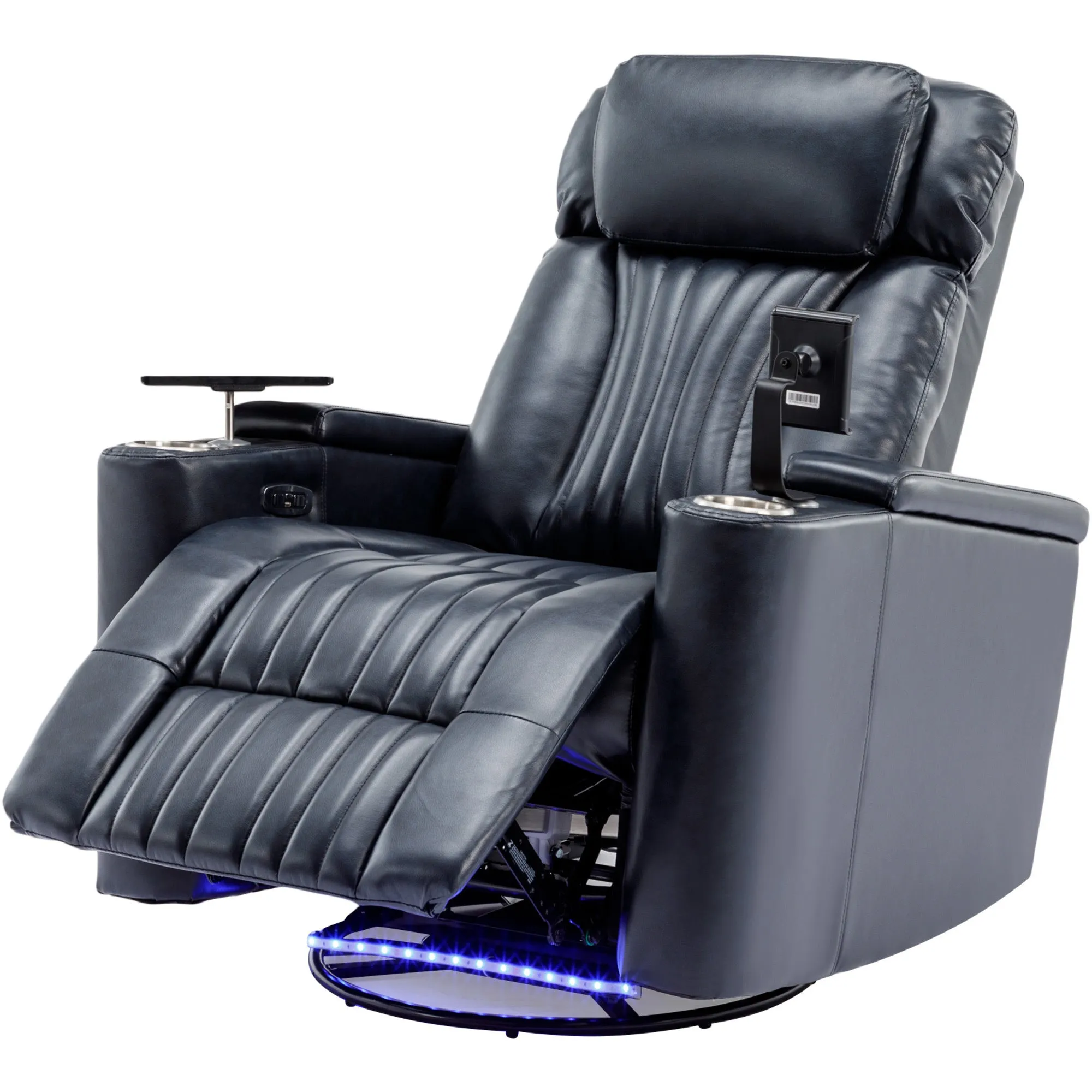 270° Power Swivel Recliner,Home Theater Seating With Hidden Arm Storage and  LED Light Strip,Cup Holder,360° Swivel Tray Table,and Cell Phone Holder,Soft Living Room Chair,Blue