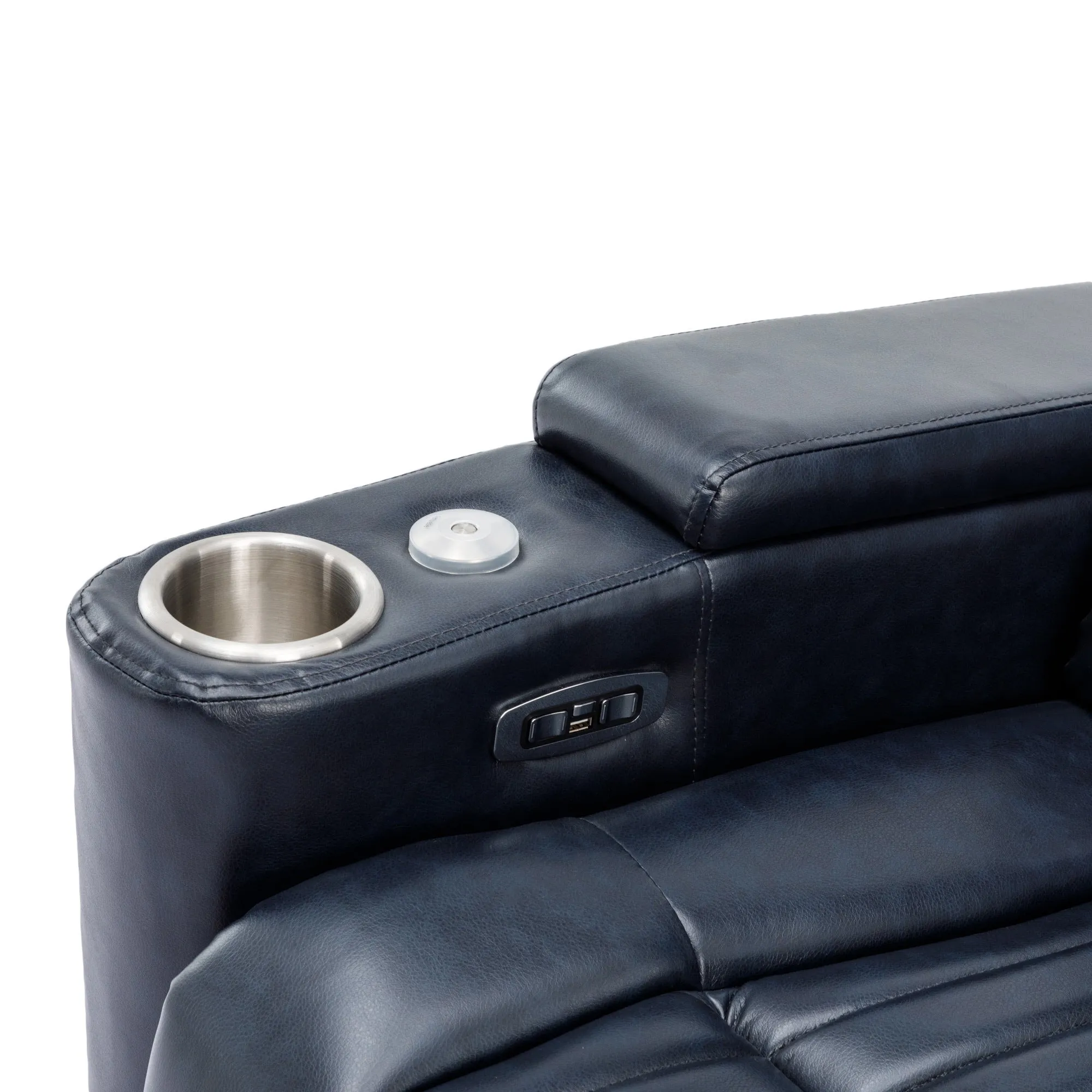 270° Power Swivel Recliner,Home Theater Seating With Hidden Arm Storage and  LED Light Strip,Cup Holder,360° Swivel Tray Table,and Cell Phone Holder,Soft Living Room Chair,Blue