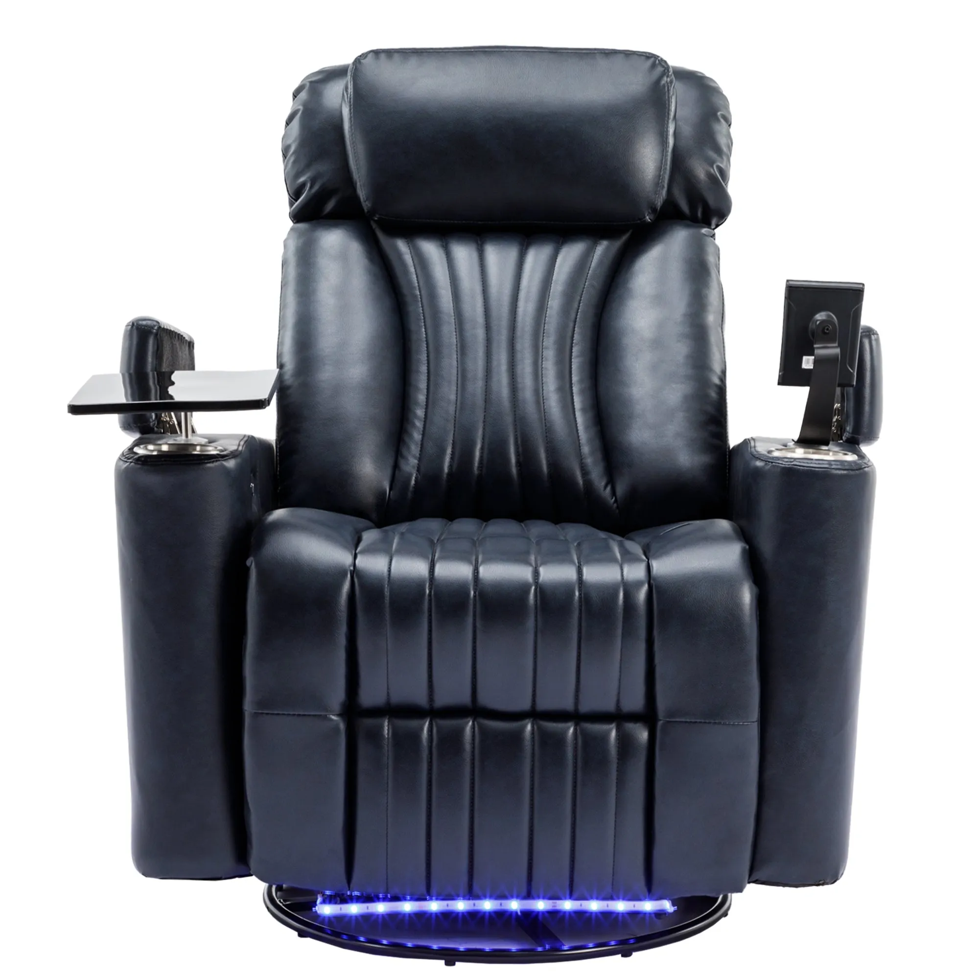 270° Power Swivel Recliner,Home Theater Seating With Hidden Arm Storage and  LED Light Strip,Cup Holder,360° Swivel Tray Table,and Cell Phone Holder,Soft Living Room Chair,Blue