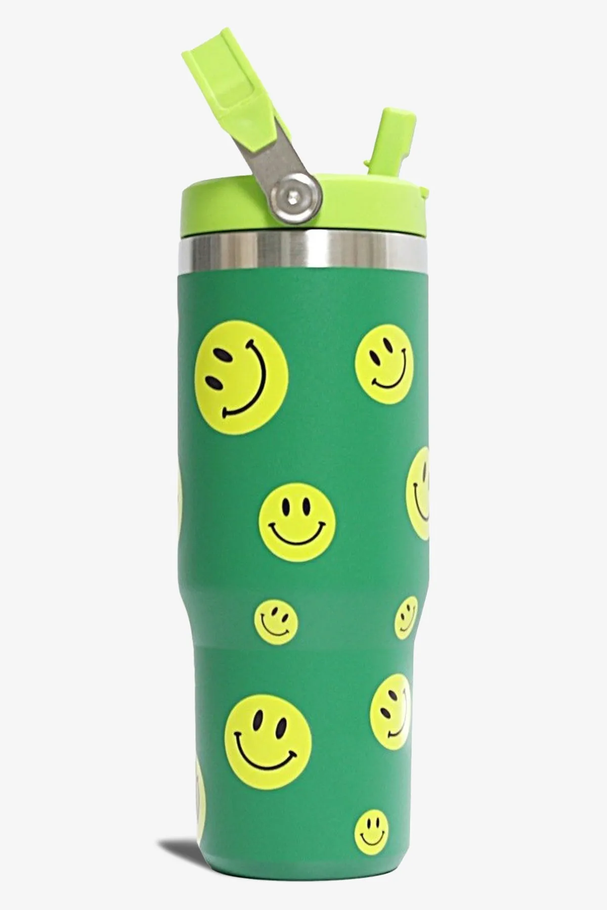 30 oz Smiley Print Tumbler with Handle and Flip Straw