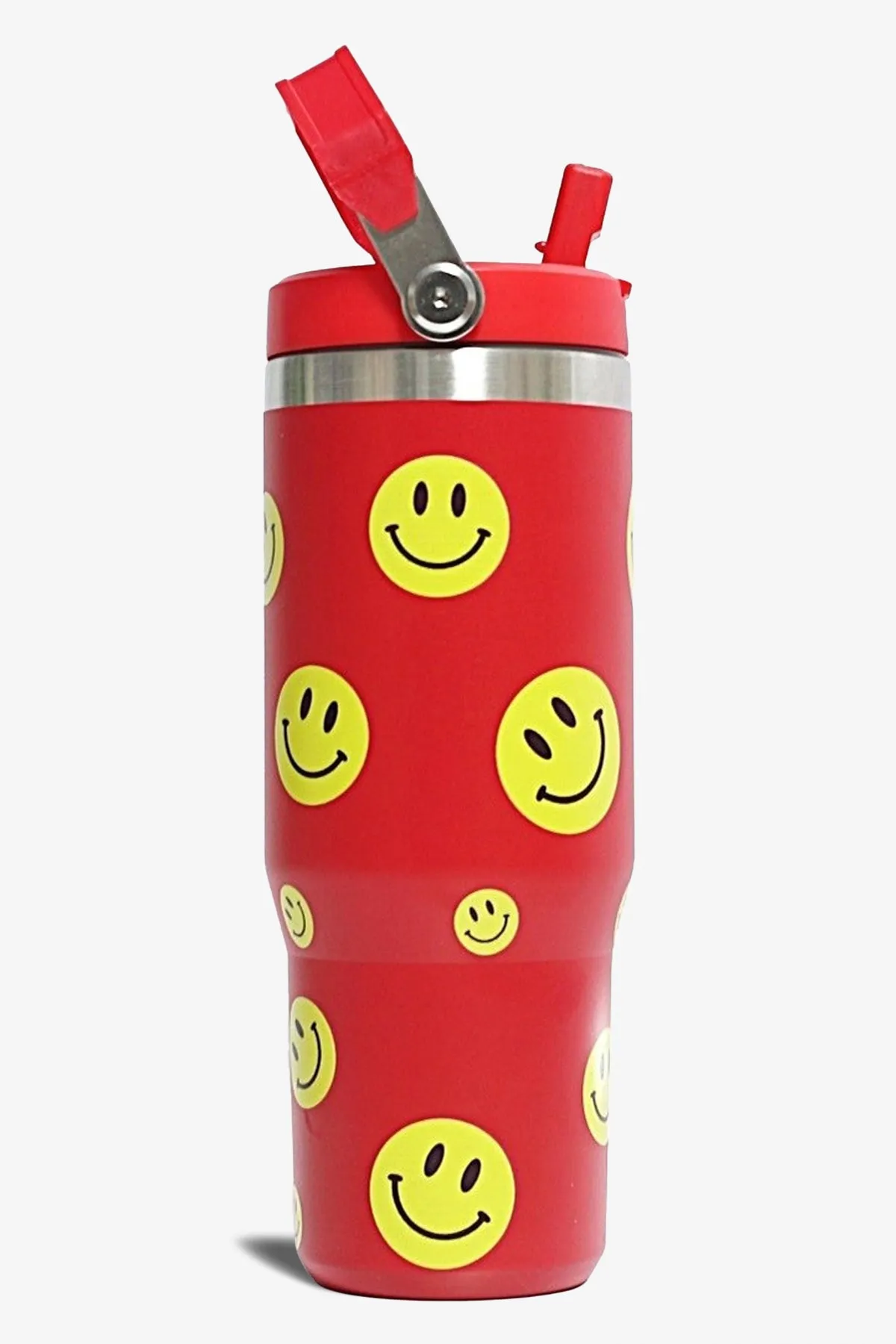 30 oz Smiley Print Tumbler with Handle and Flip Straw