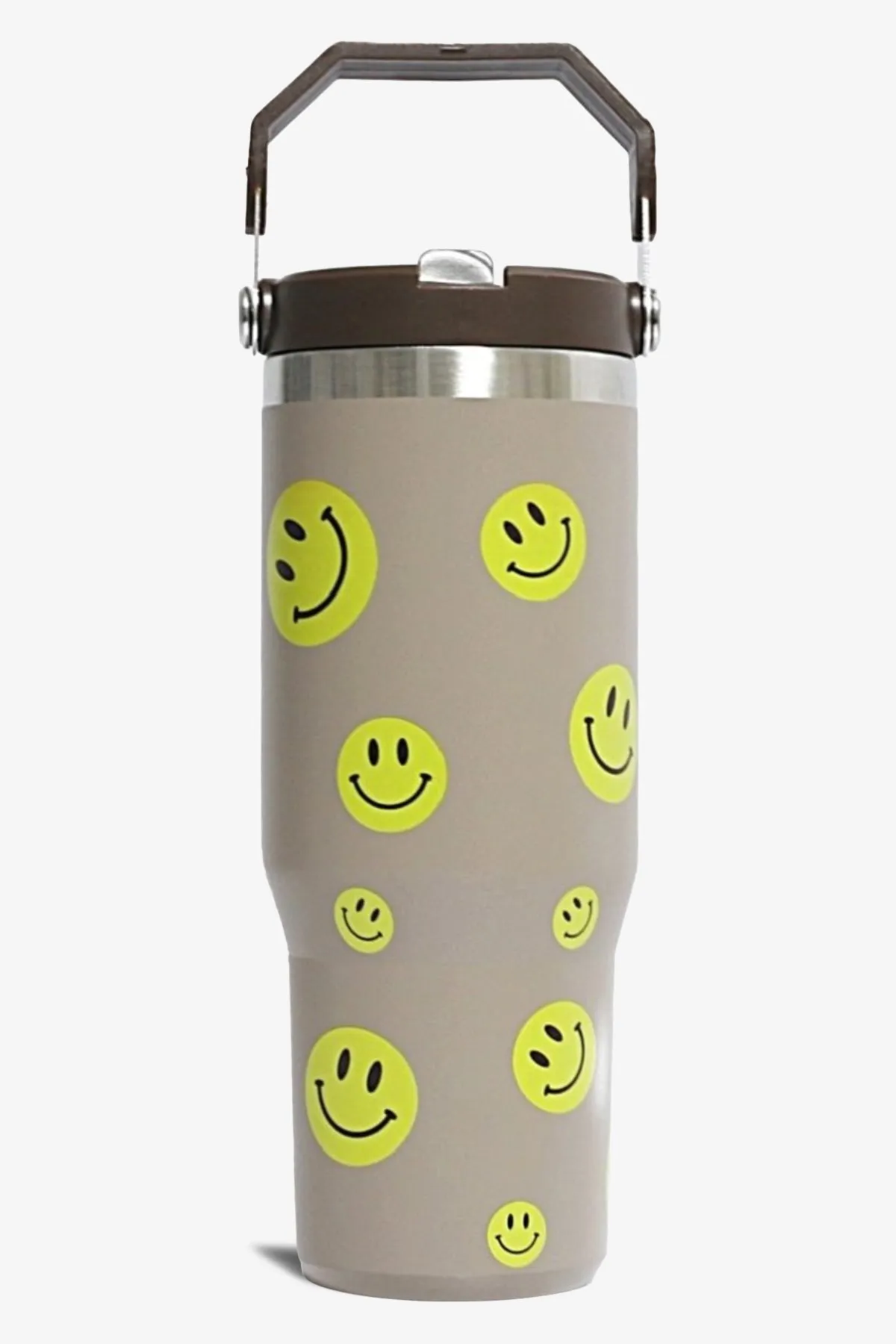 30 oz Smiley Print Tumbler with Handle and Flip Straw