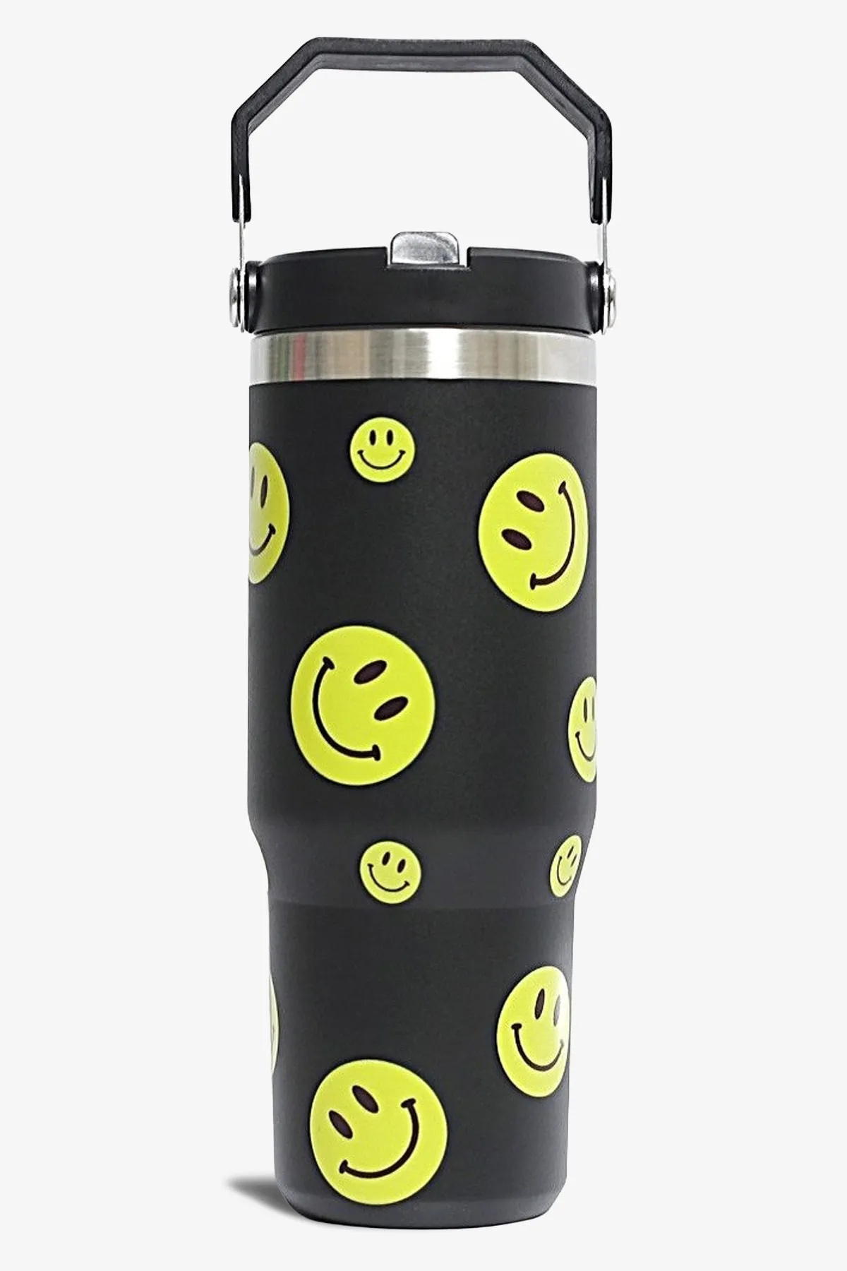 30 oz Smiley Print Tumbler with Handle and Flip Straw