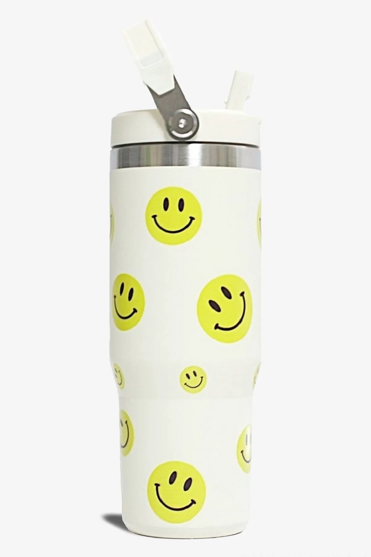 30 oz Smiley Print Tumbler with Handle and Flip Straw