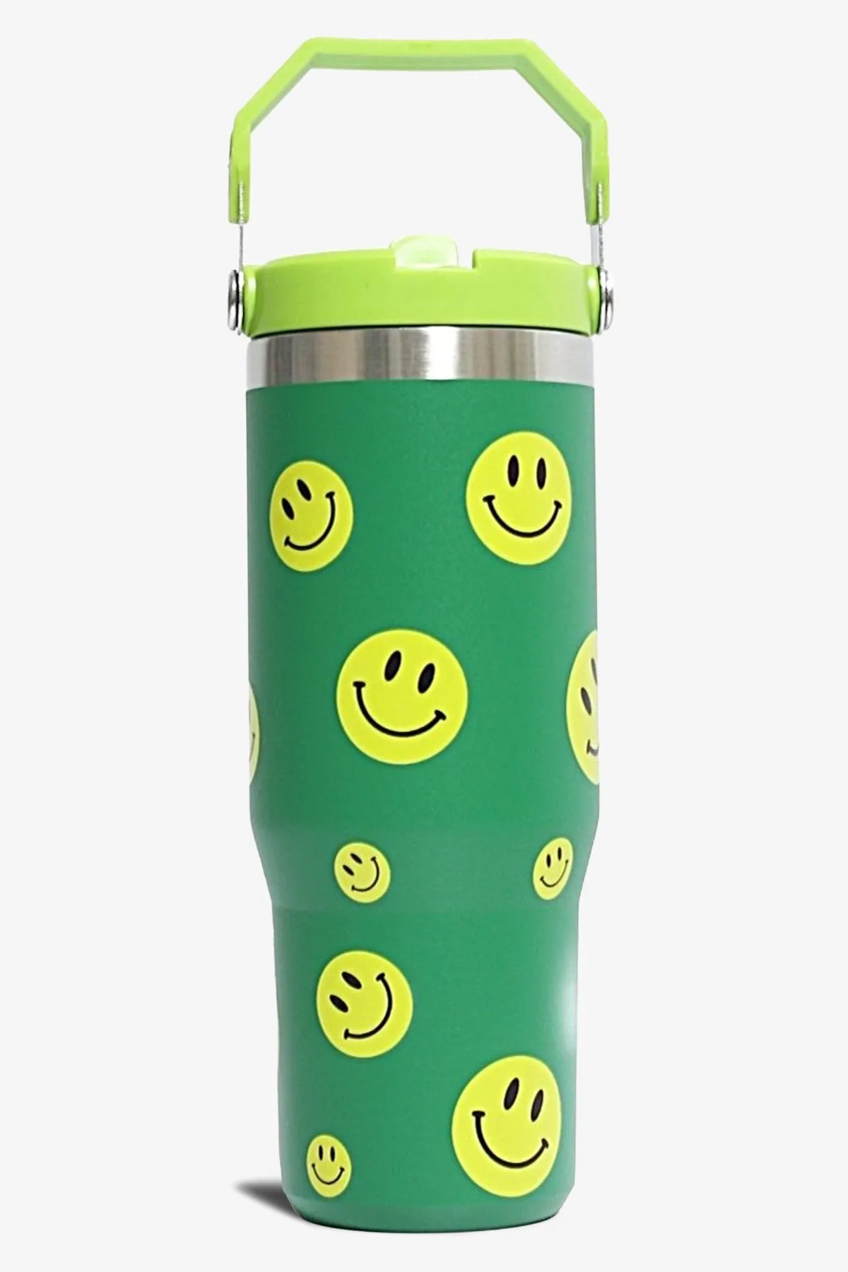 30 oz Smiley Print Tumbler with Handle and Flip Straw