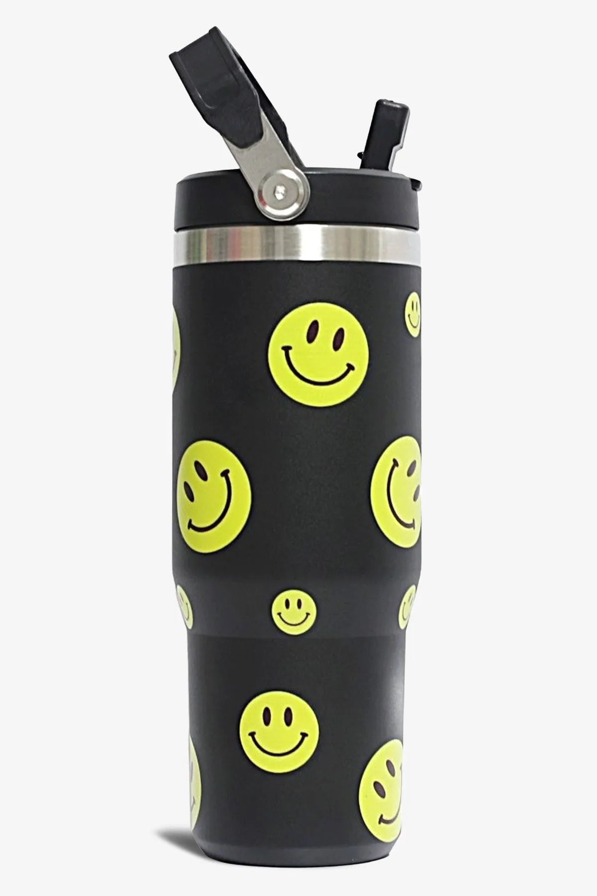 30 oz Smiley Print Tumbler with Handle and Flip Straw