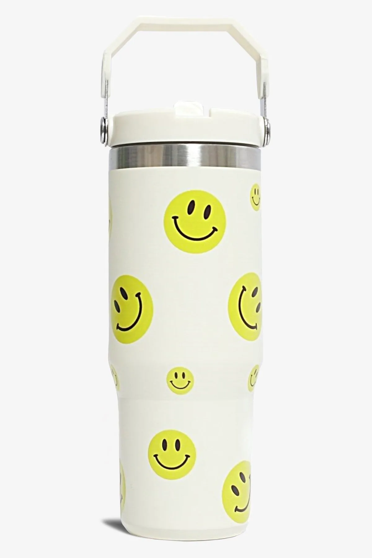 30 oz Smiley Print Tumbler with Handle and Flip Straw