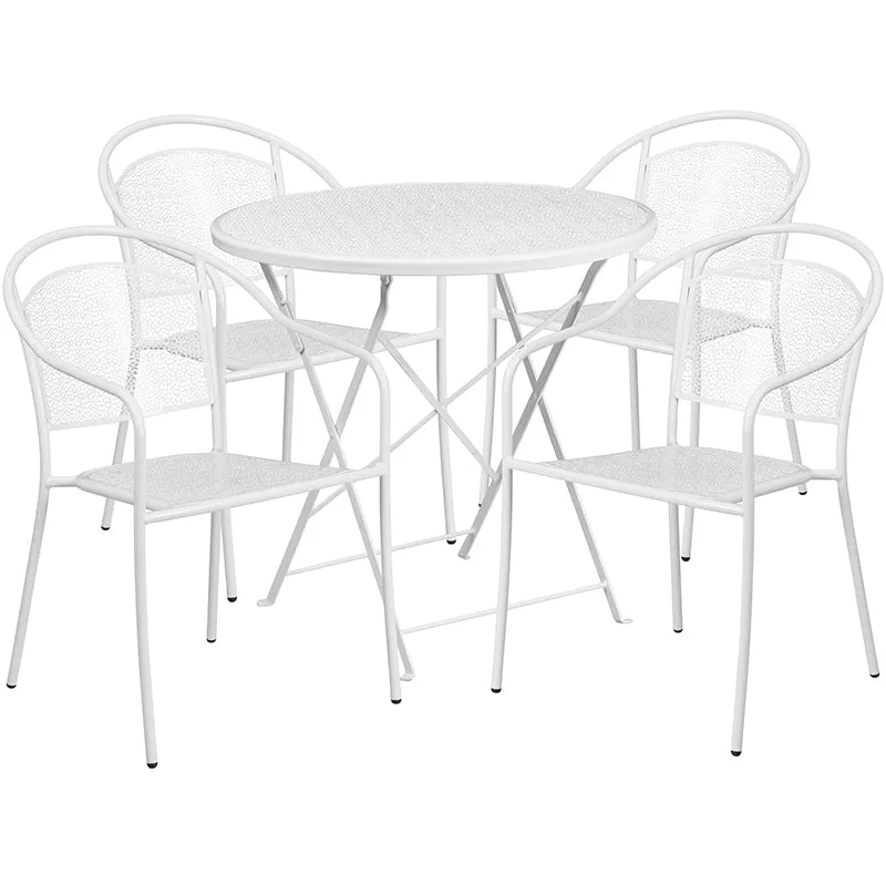 30RD White Fold Patio Set CO-30RDF-03CHR4-WH-GG