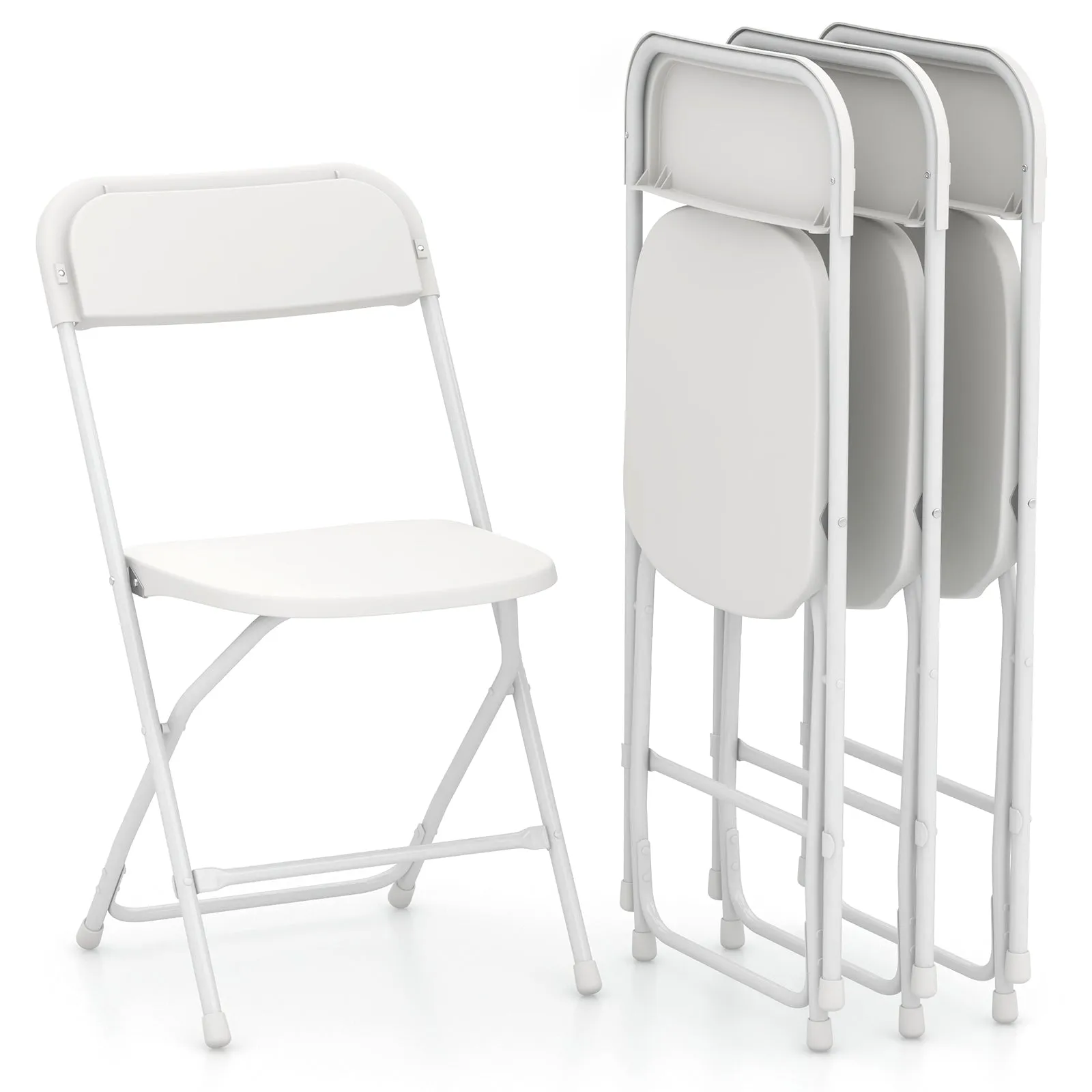 4 Pack Metal Folding Chairs with Plastic Seat and Back-White