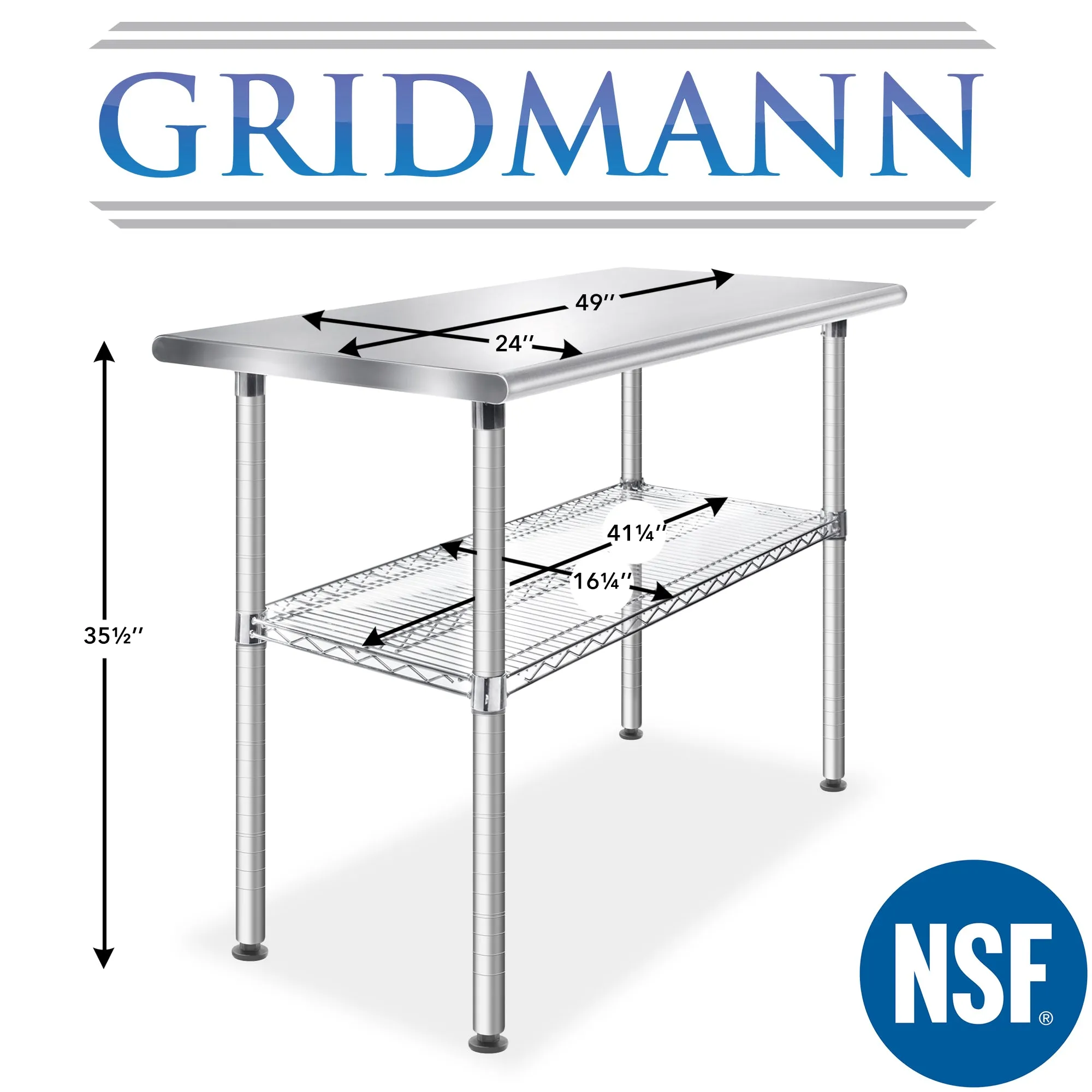 49 x 24 Inch NSF Stainless Steel Prep Table w/ Undershelf