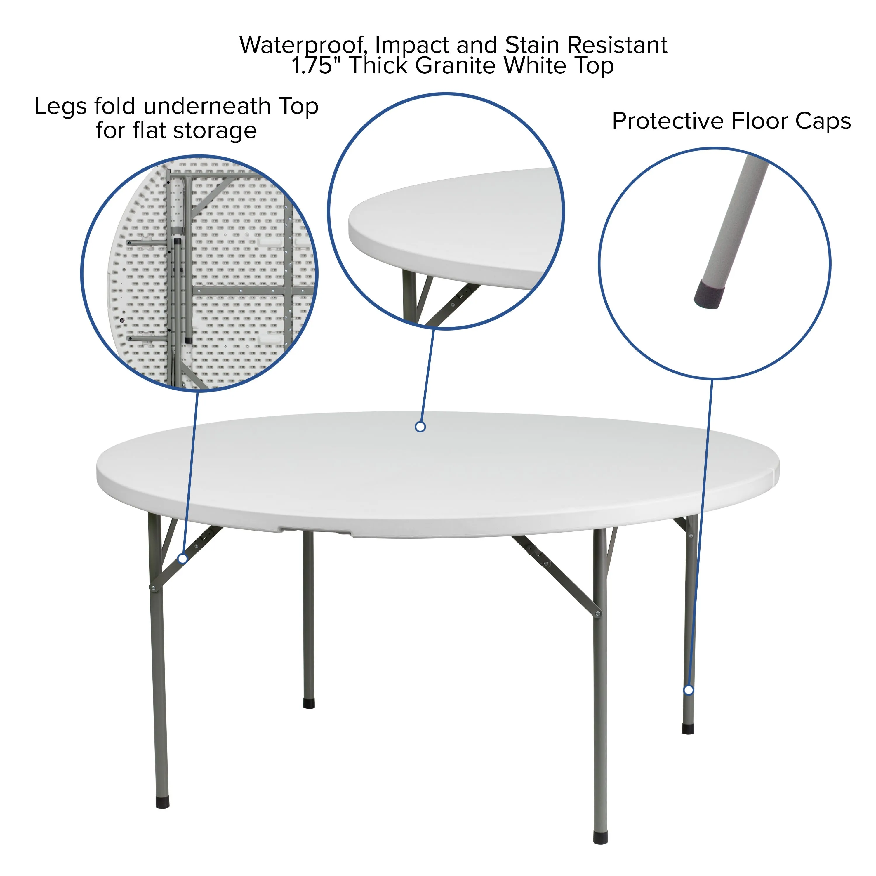 5-Foot Round Plastic Folding Table