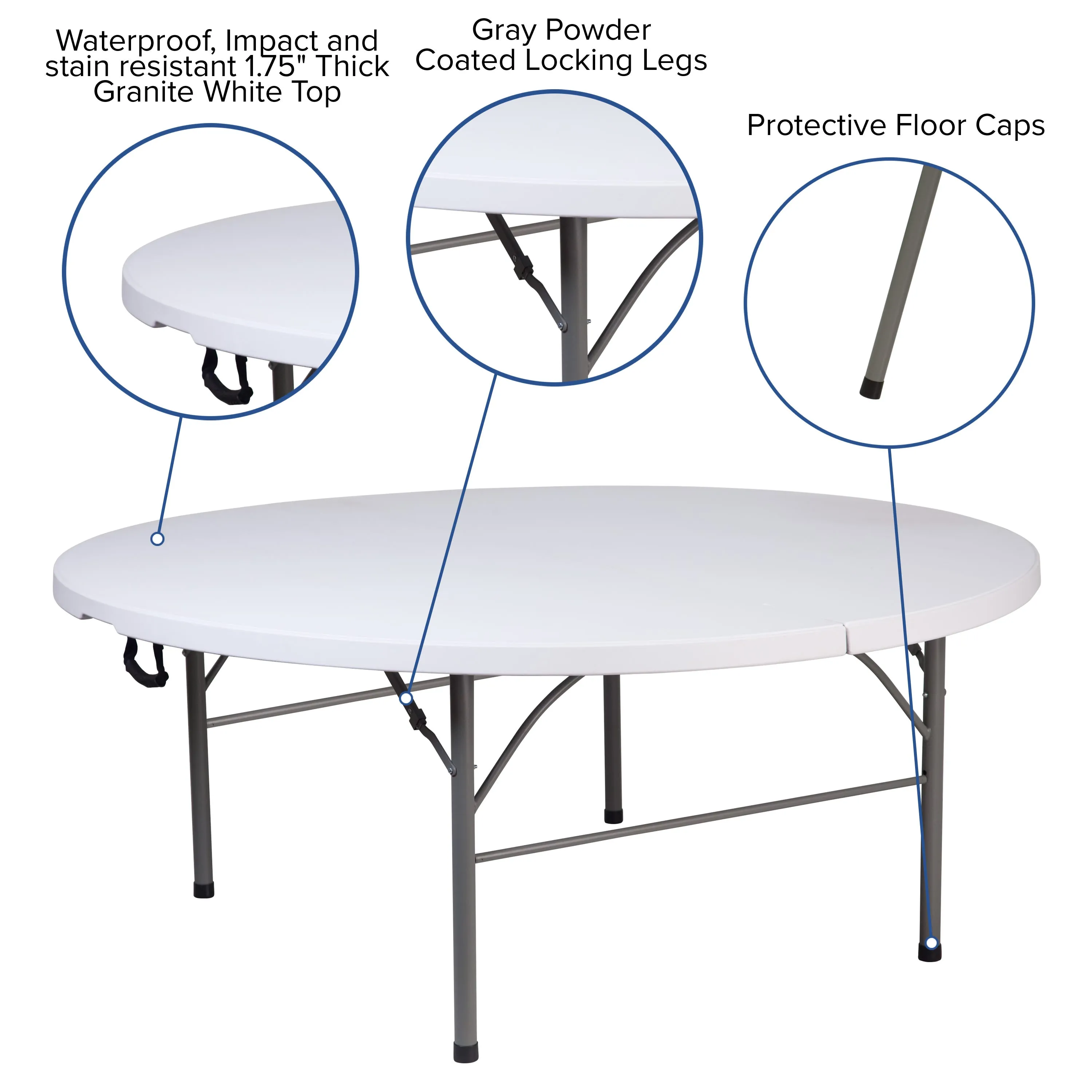 5.89-Foot Round Bi-Fold Plastic Banquet and Event Folding Table with Carrying Handle