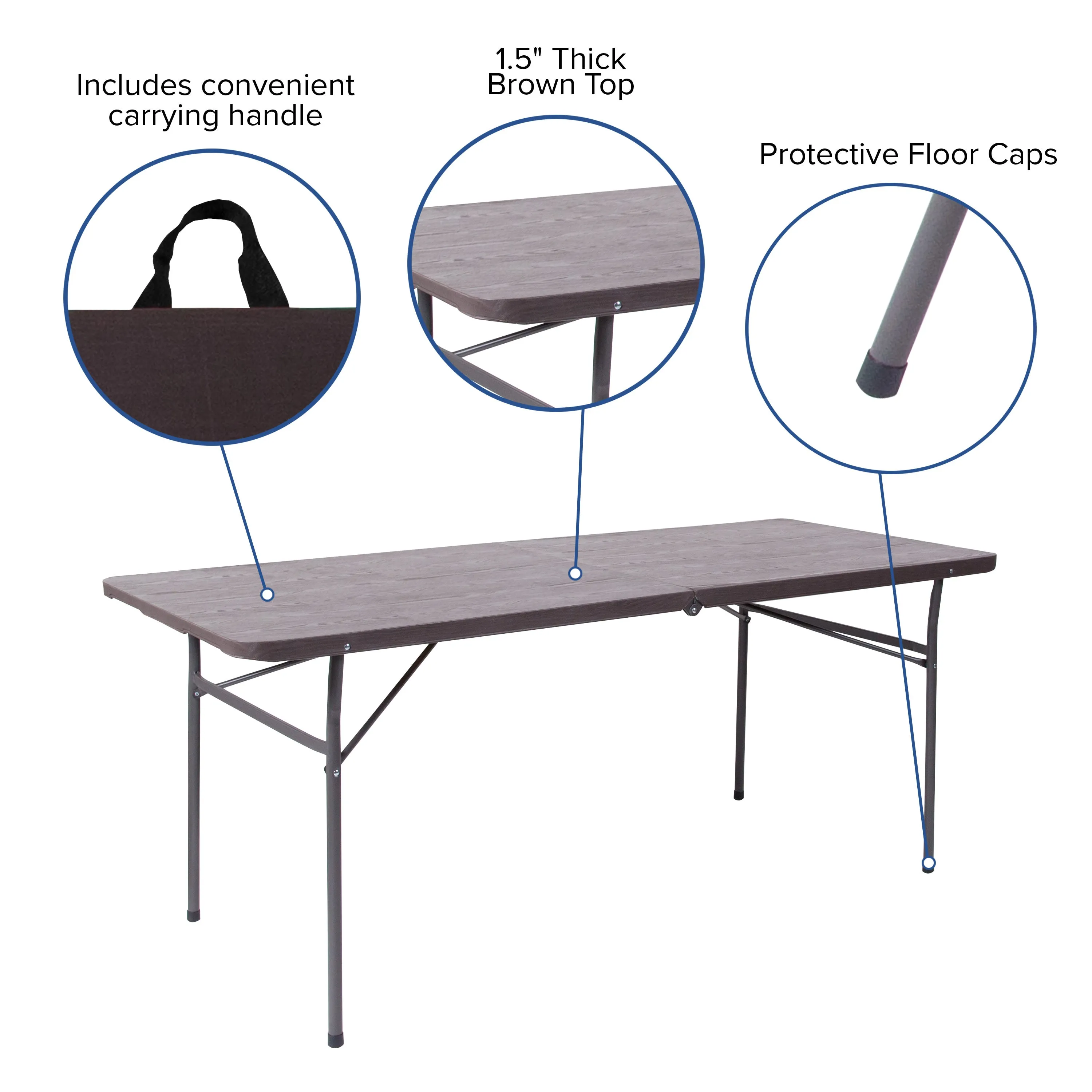 6-Foot Bi-Fold Plastic Banquet and Event Folding Table with Carrying Handle