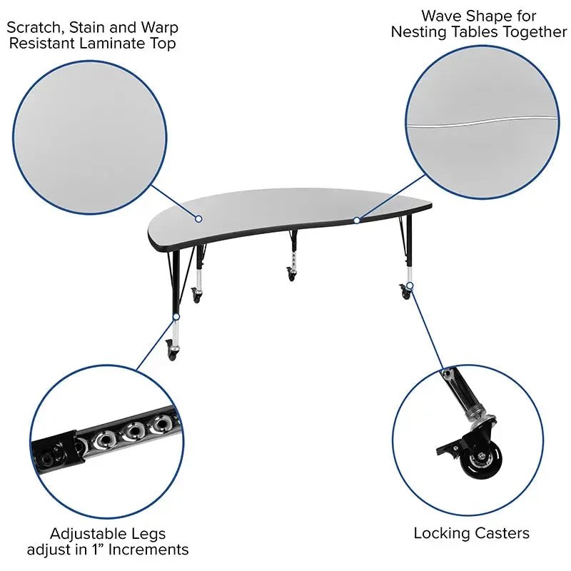 Adelaide 2 Piece Mobile Adelaide 60" Circle Wave Flexible Thermal Laminate Kids Adjustable Activity Table Set