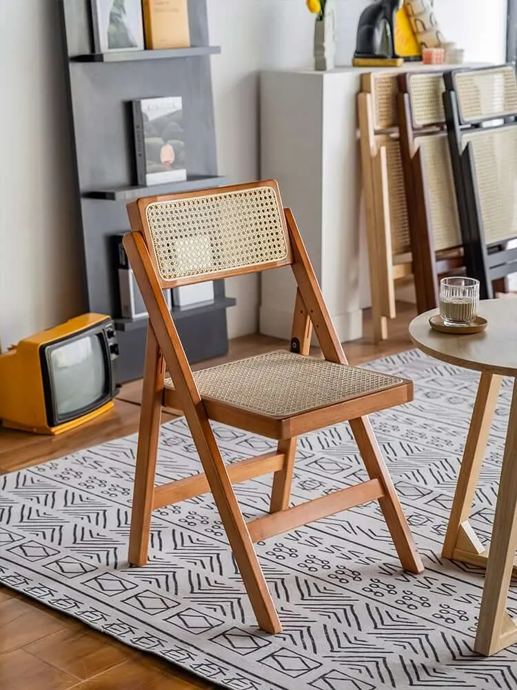 Rika Akai - Premium Solid Wood and Rattan Folding Dining Chair