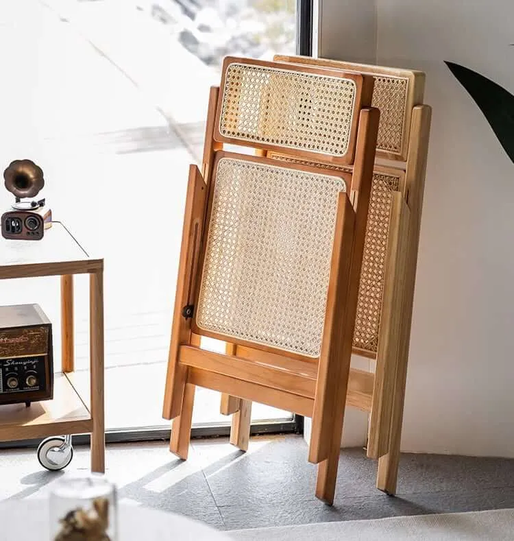 Rika Akai - Premium Solid Wood and Rattan Folding Dining Chair