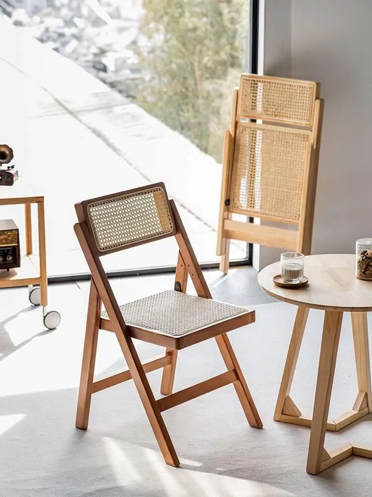 Rika Akai - Premium Solid Wood and Rattan Folding Dining Chair