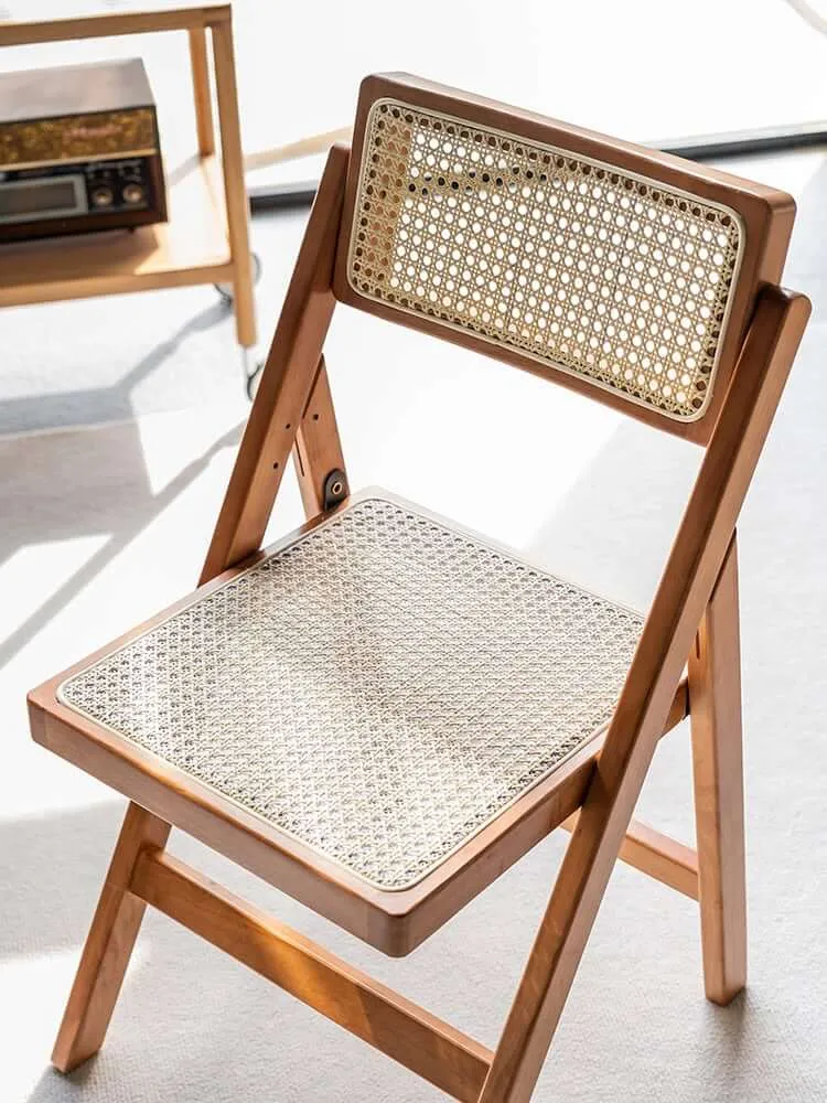 Rika Akai - Premium Solid Wood and Rattan Folding Dining Chair