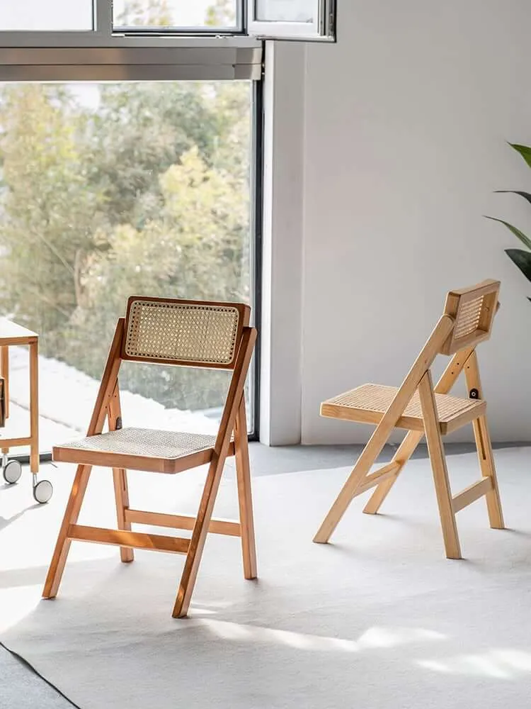 Rika Akai - Premium Solid Wood and Rattan Folding Dining Chair