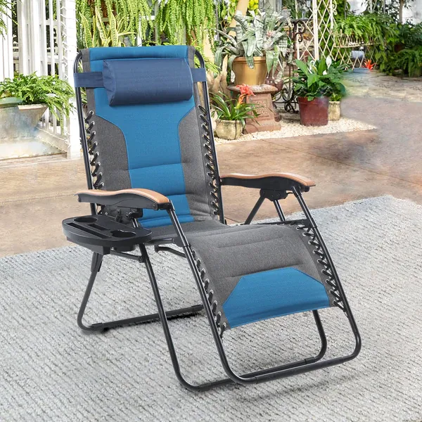 ALPHA CAMP New Fabric Oversize Padded Zero Gravity Lounge Chair with Cup Holder