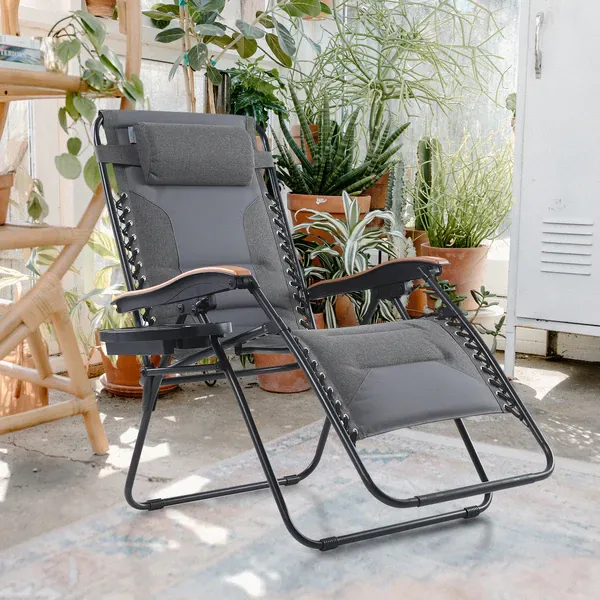 ALPHA CAMP New Fabric Oversize Padded Zero Gravity Lounge Chair with Cup Holder