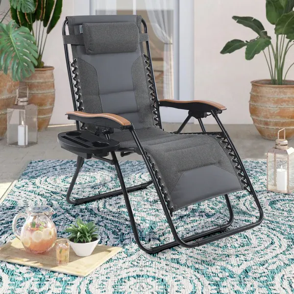 ALPHA CAMP New Fabric Oversize Padded Zero Gravity Lounge Chair with Cup Holder