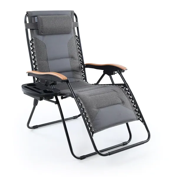 ALPHA CAMP New Fabric Oversize Padded Zero Gravity Lounge Chair with Cup Holder