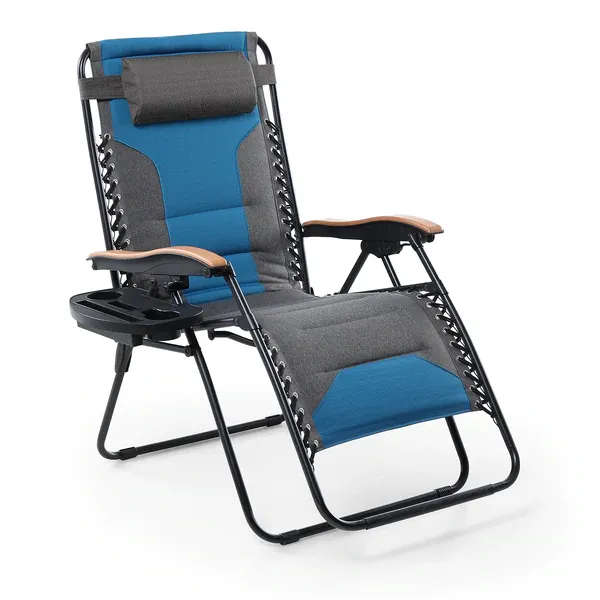 ALPHA CAMP New Fabric Oversize Padded Zero Gravity Lounge Chair with Cup Holder