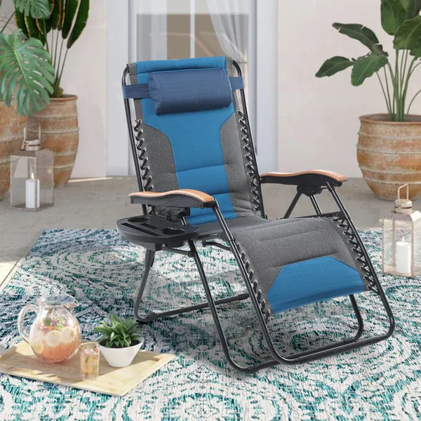 ALPHA CAMP New Fabric Oversize Padded Zero Gravity Lounge Chair with Cup Holder