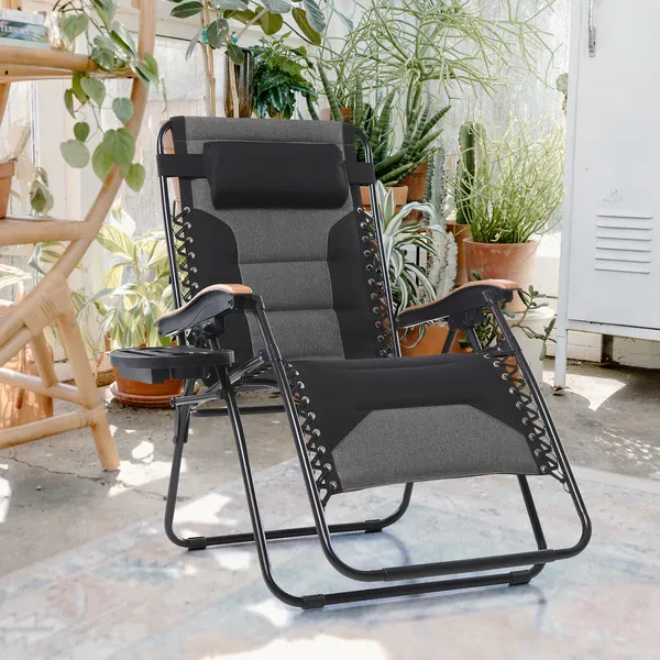 ALPHA CAMP New Fabric Oversize Padded Zero Gravity Lounge Chair with Cup Holder