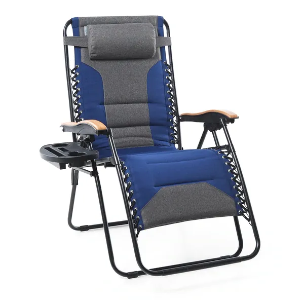 ALPHA CAMP New Fabric Oversize Padded Zero Gravity Lounge Chair with Cup Holder