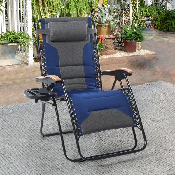 ALPHA CAMP New Fabric Oversize Padded Zero Gravity Lounge Chair with Cup Holder