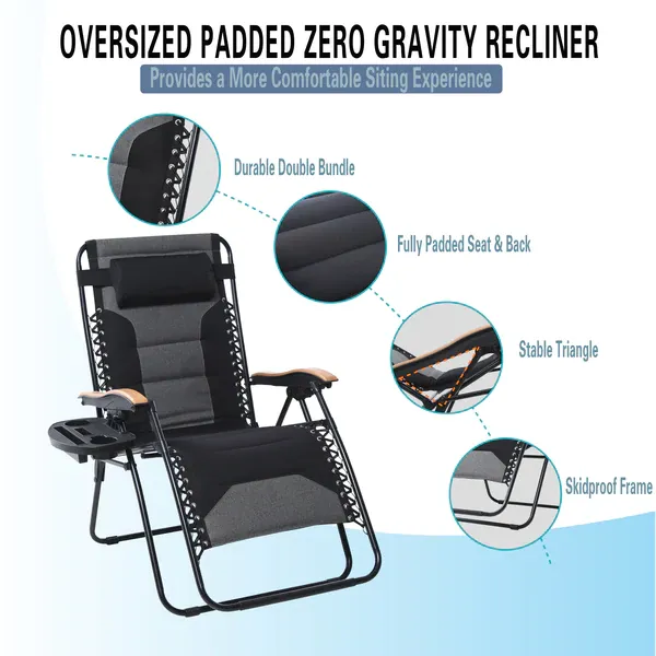 Alpha Camp Oversize Padded Zero Gravity Lounge Chair with Massage