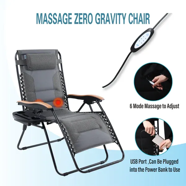 Alpha Camp Oversize Padded Zero Gravity Lounge Chair with Massage