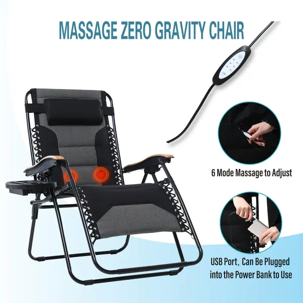 Alpha Camp Oversize Padded Zero Gravity Lounge Chair with Massage