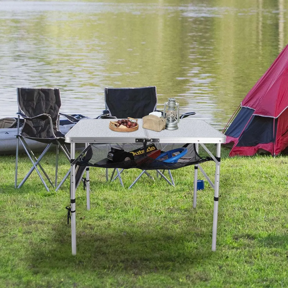 Aluminum Folding Table with Mesh Storage Organizer