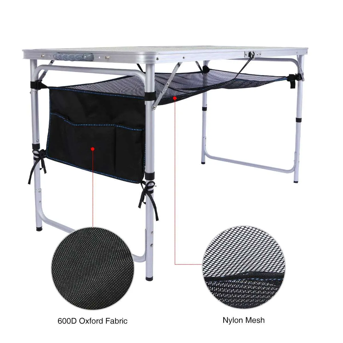 Aluminum Folding Table with Mesh Storage Organizer