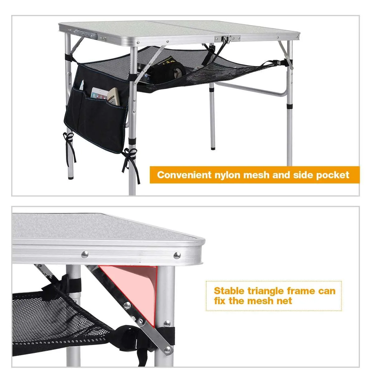 Aluminum Folding Table with Mesh Storage Organizer