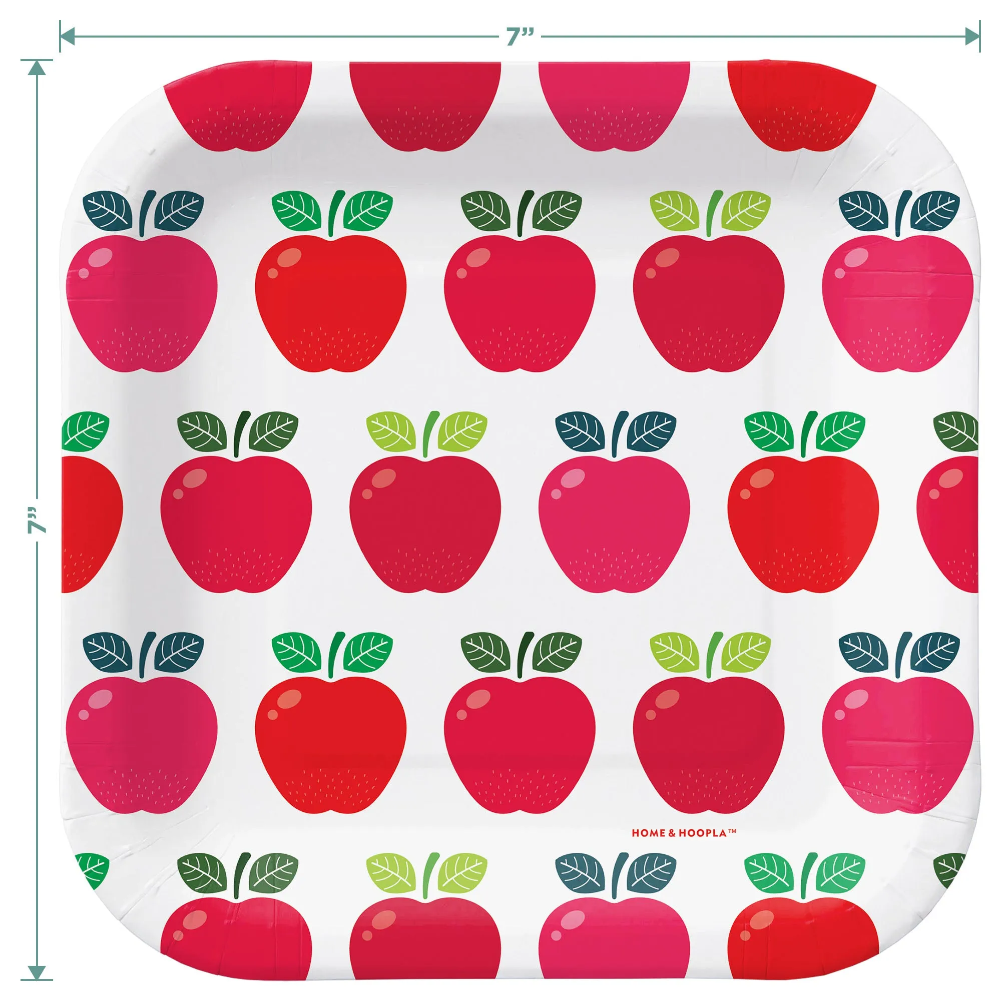 Apple Party Supplies - Red Apple Square Paper Dessert Plates & Solid Leaf-Green Beverage Napkins