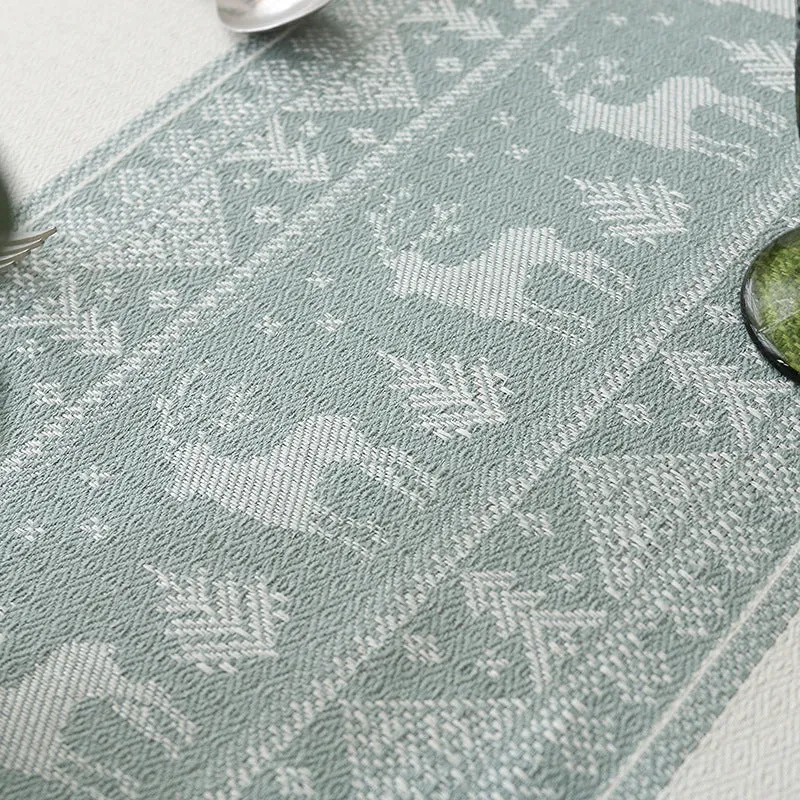 Christmas Elk Pattern Cotton Linen Dustproof Tablecloth