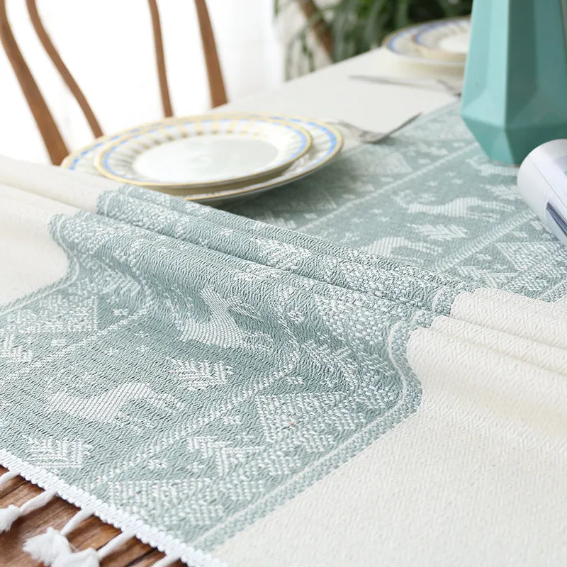 Christmas Elk Pattern Cotton Linen Dustproof Tablecloth