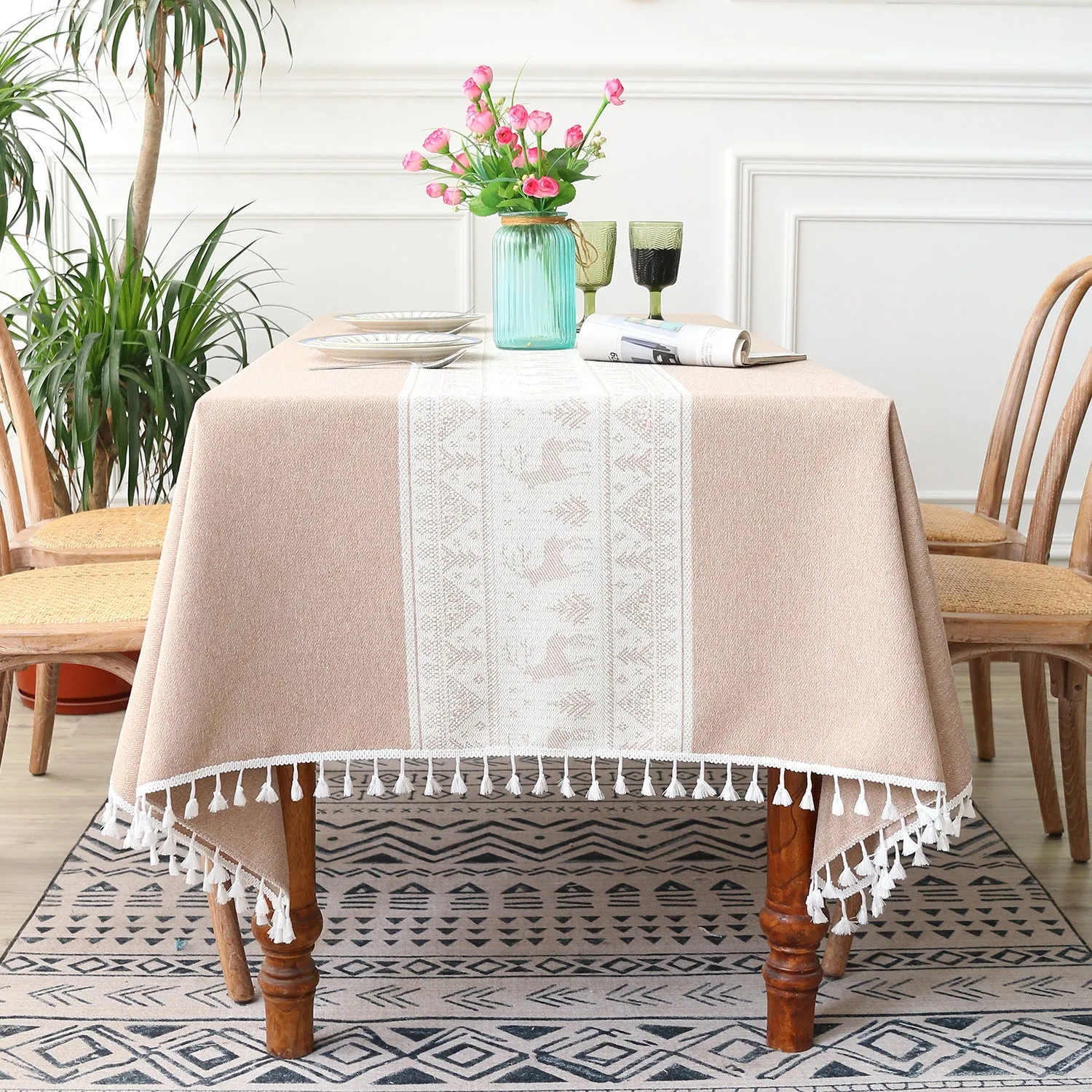 Christmas Elk Pattern Cotton Linen Dustproof Tablecloth