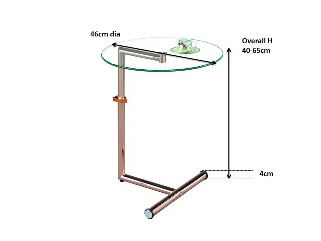 Clear Glass Side/End/Laptop Table-Zen Adjustable Round Table,Copper Base