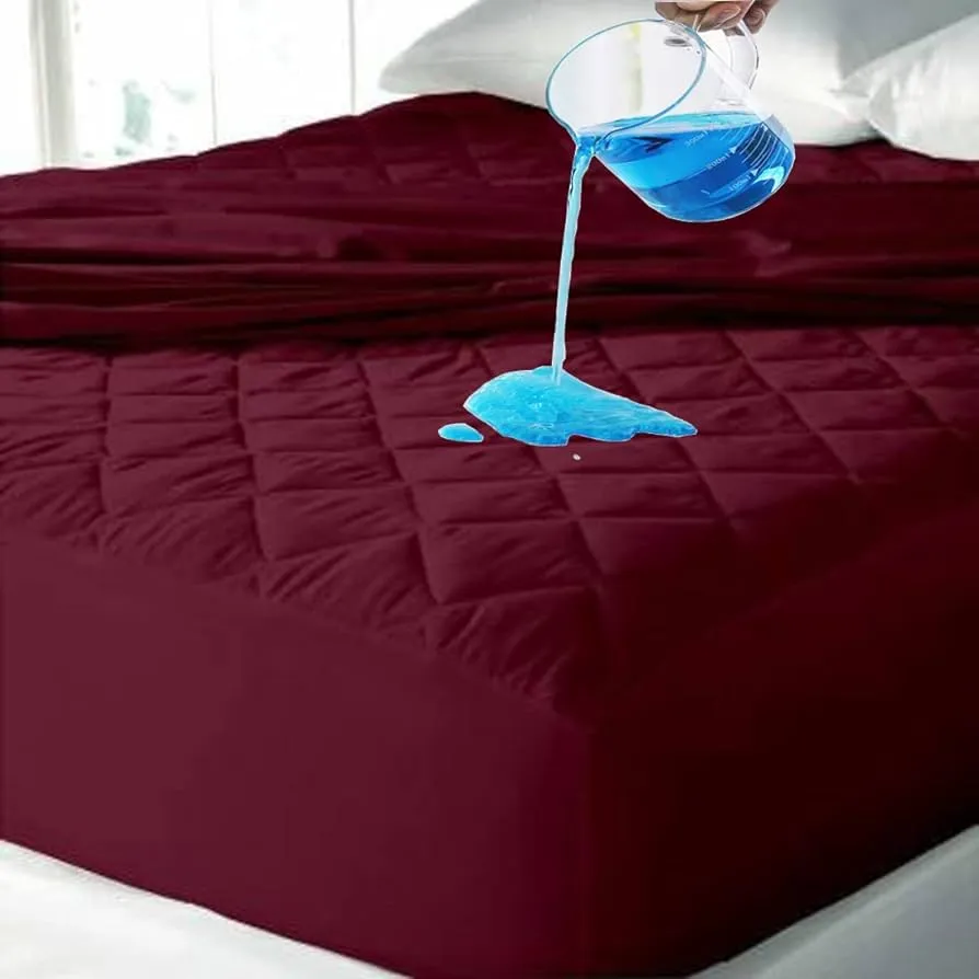 Cotton Quilted Waterproof Mattress Cover - Maroon