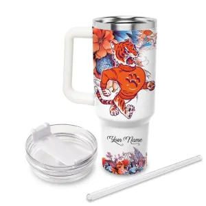 Custom Name Tigers Mascot Floral Design Tumbler