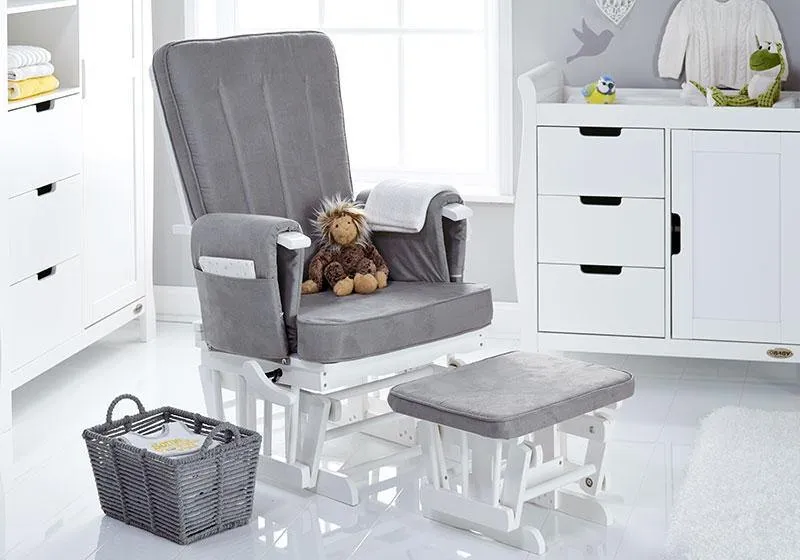 Deluxe Reclining Glider Chair and Stool - Grey