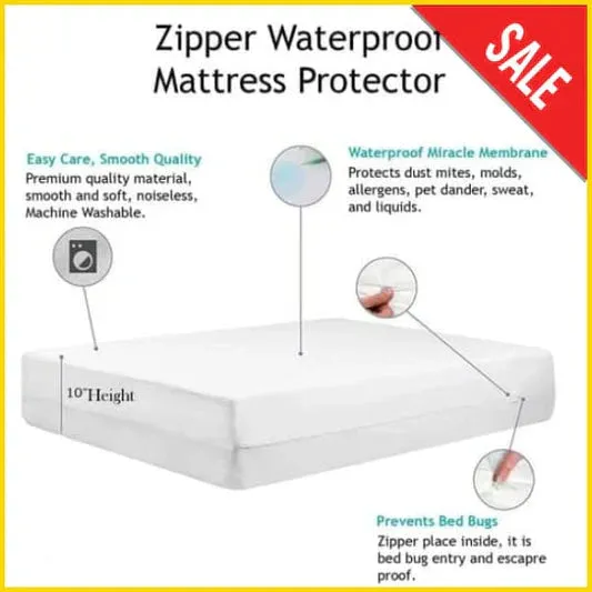 Double Sided Zipper Waterproof Mattress Cover - White